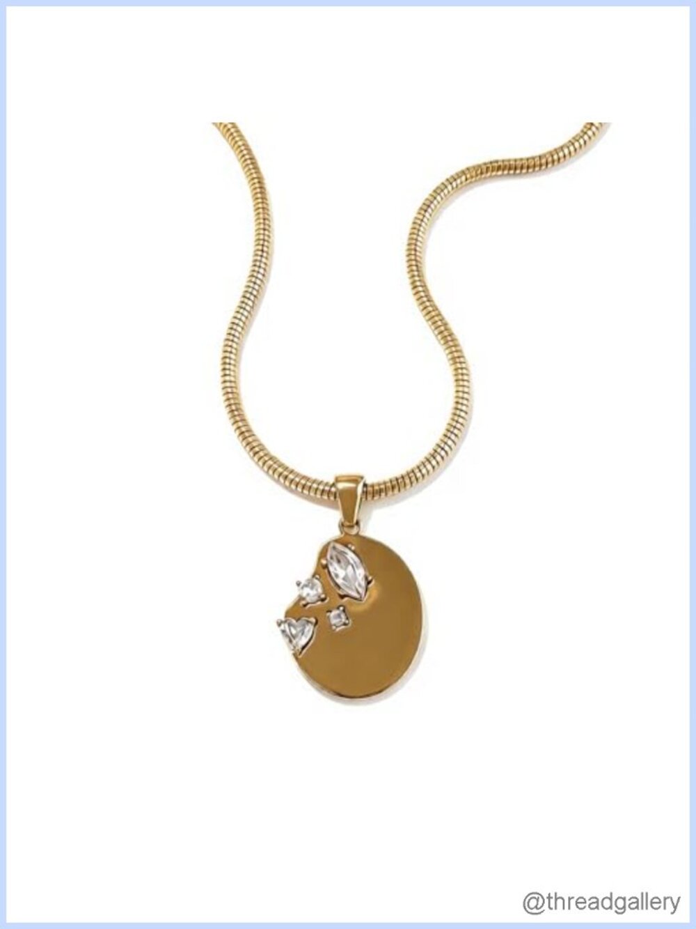 18K Gold Plated Titanium Steel Snake Chain Necklace CZ Disc Pendant
